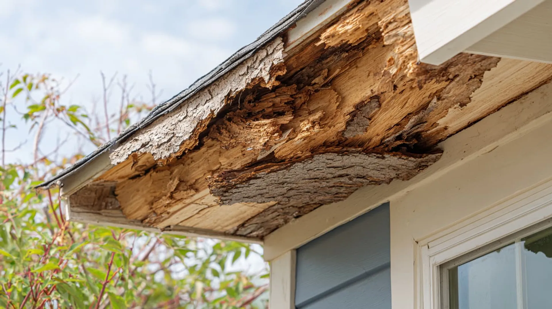 A close up shot of a roof in serious need of repair