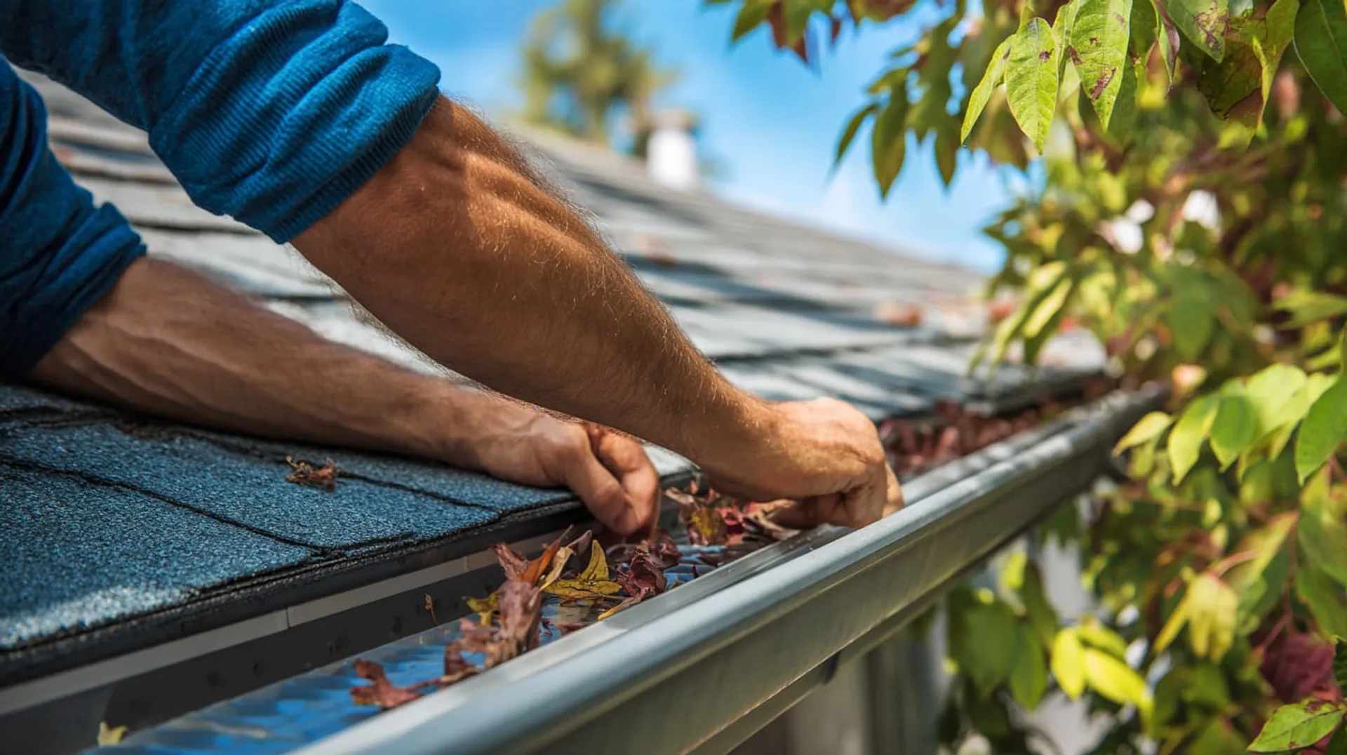 A close up of someone installing Leaf Guard